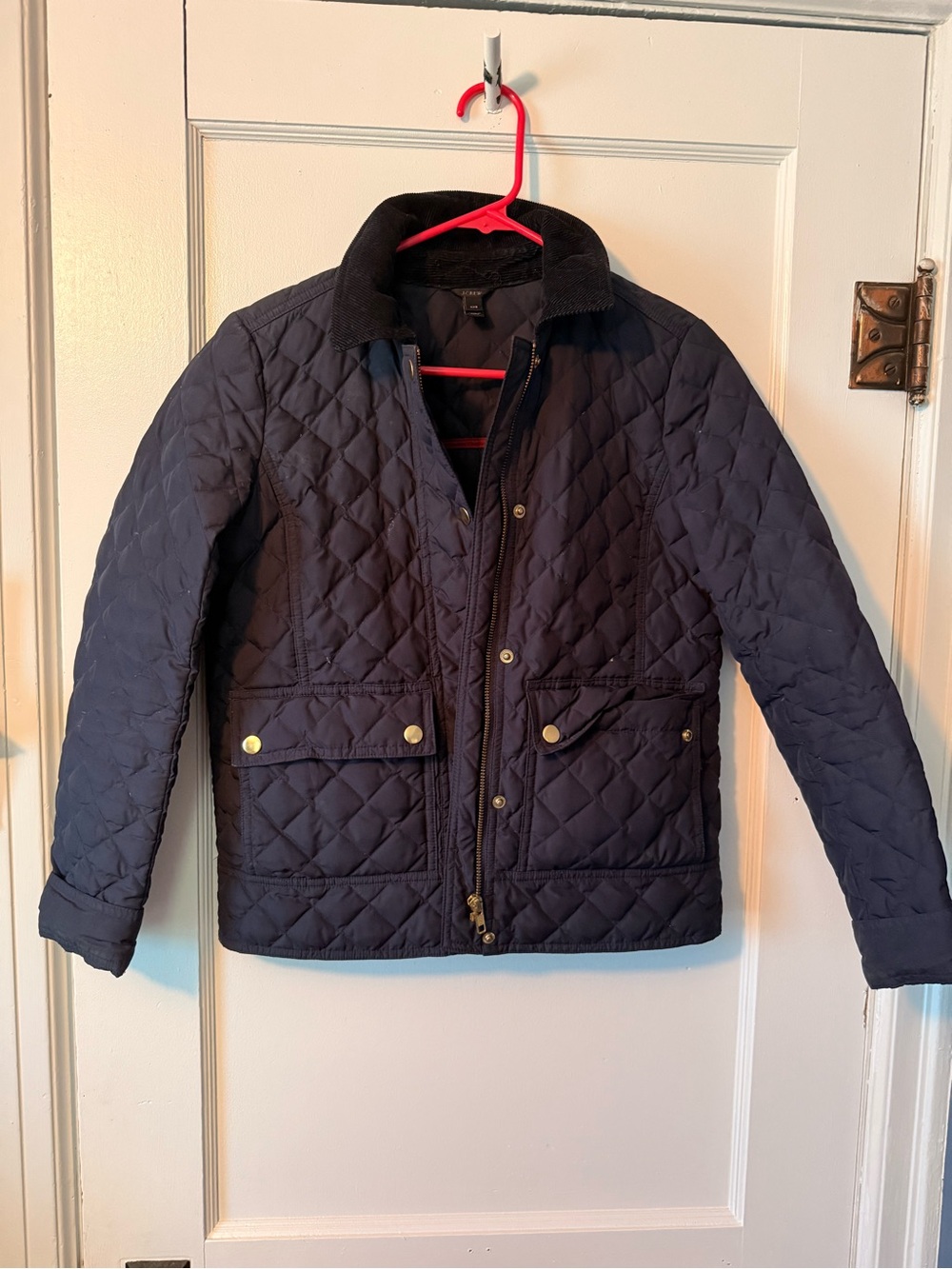 J. Crew Quilted Navy Barn Jacket with Corduroy Collar